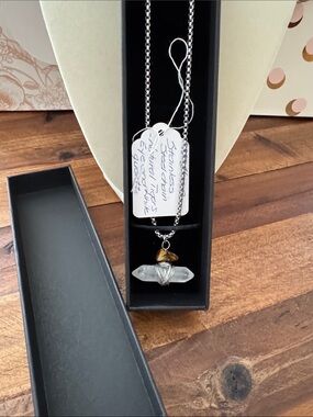 Sterling Silver Clear Crystal Point Necklace with Gold Accent